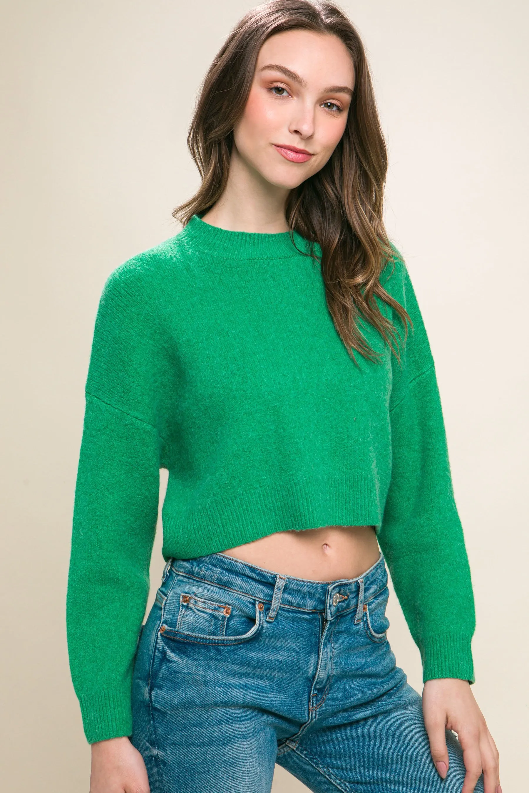 Women's Soiled Color Wool blend cropped sweater top