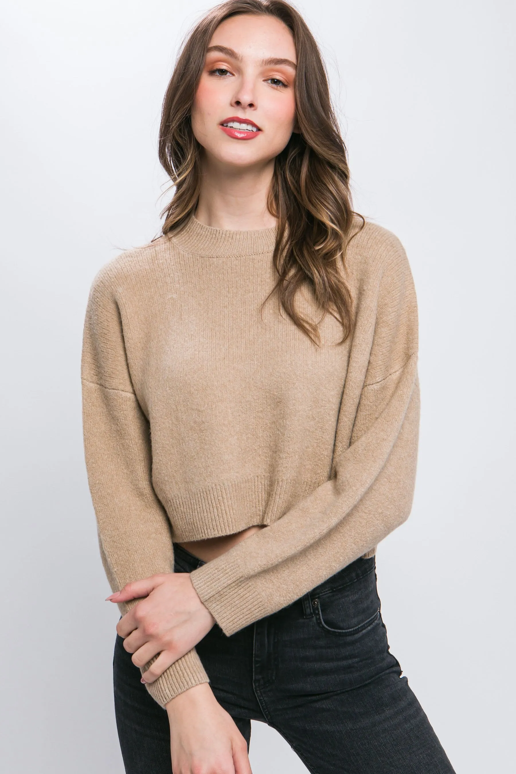 Women's Soiled Color Wool blend cropped sweater top