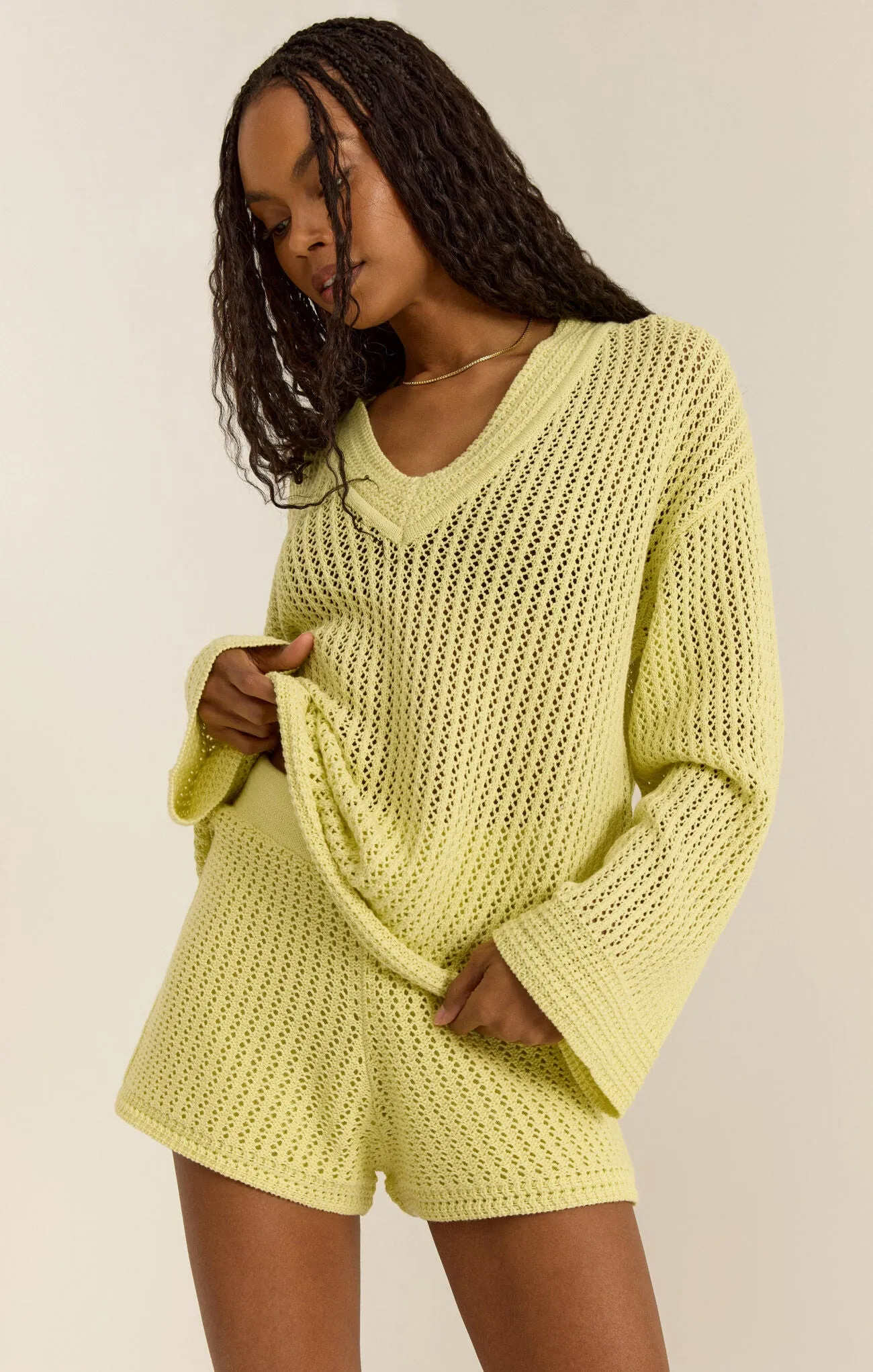 ZSU Kiami Crochet Sweater in Limeade